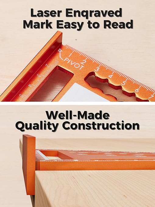 Mecurate Metric Aluminum Alloy Rafter Square (18cm) with 2-in-1 Carpentry Pencil - Durable Measuring and Marking Tool for Woodworking, Construction, and DIY Projects