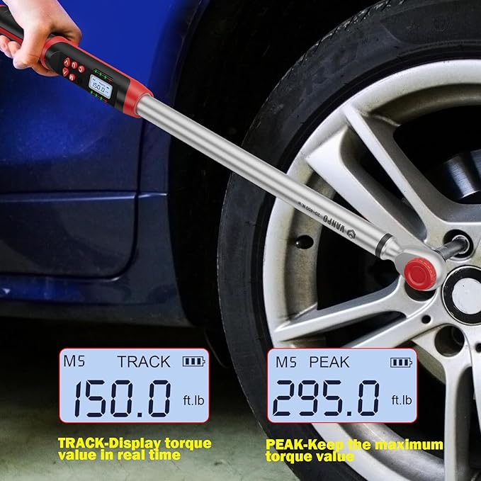 Digital Torque Wrench Set, 2Pcs 3/8" (3.1-62.7Ft.lb/4.2-85Nm) & 1/2" (14.7-295Ft.lb/20-400Nm) Electronic Torque Wrench with Buzzer, LED Indicator, Preset Value, Data Storage for Bike, Moto, Car