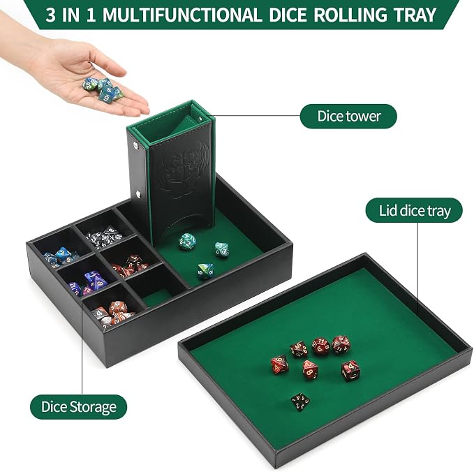 Grajar 3 in 1 Dice Tray with Lid, Portable Dice Box Storage, D&D RPG MTG Table - Image 3