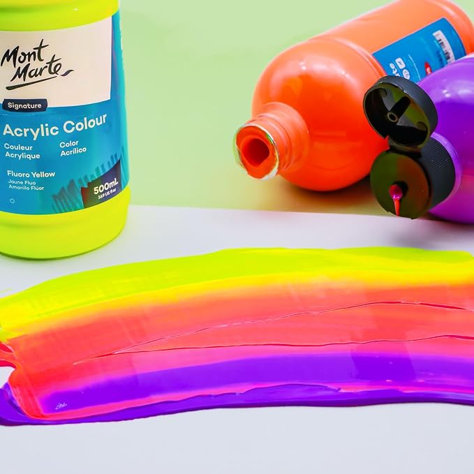 Mont Marte Signature Fluoro Yellow Acrylic Paint, Semi-Matte Finish, 12 Colors - Image 2