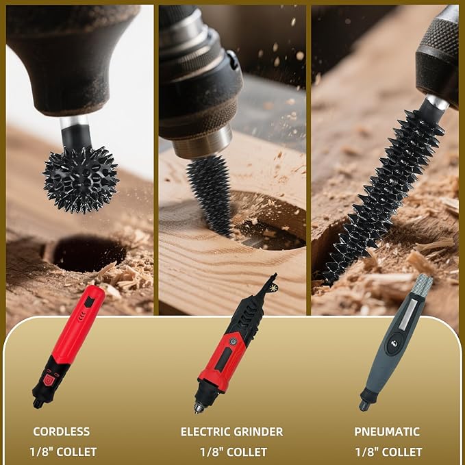 CAELUM 1 Pcs Taper Rotary Burr Kit, 1/8" Shaft, Very Coarse - Woodworking Attachment for Dremel, Foredom, DeWalt, Milwaukee Tools, Carving Burrs for Carving Engraving in Wood, Rubber, Plastic