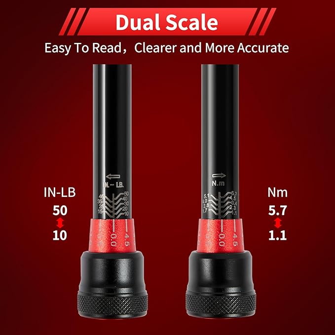 1/4-Inch Drive Click Torque Wrench, Dual-direction Adjustable Torque Wrench 10-50in.lb/1.1-5.7Nm, 72 tooth High Precision Small Torque Wrench with Dual Range Scales for bike, motorcycle