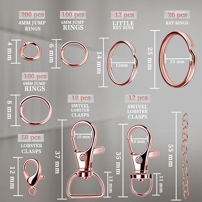 Teenitor 524PCS Key Chain Making Kit, Keychain Making Supplies Rose Gold - Image 2