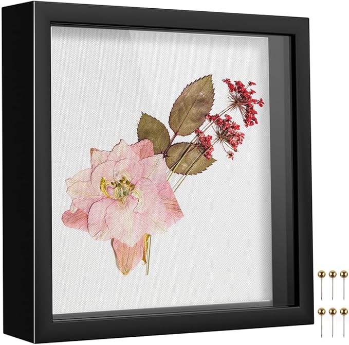8x8 Shadow Box Frame with Linen Background & Metal Push Pins, Plexiglass Front by Unknown