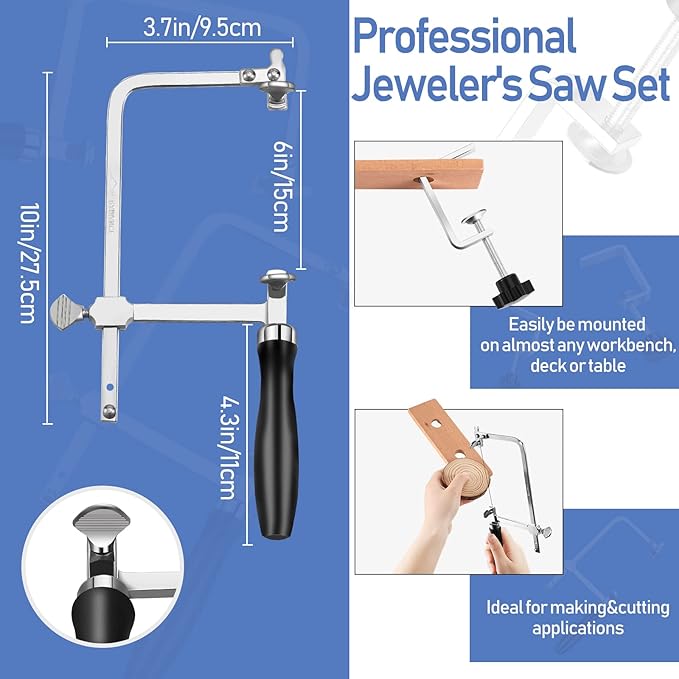 Chumia Jewelers Tools Set Including Jeweler's Saw Frame 144 Blades Third Hand Tweezers Wooden Pin Clamp Multipurpose Needle File Wooden Ring Clamp Ring Sizer Mandrel Measuring Tool Mallet Hammer