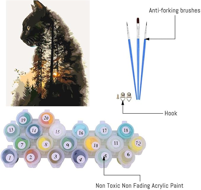 Clendo Forest Cat Paint by Numbers - Image 3