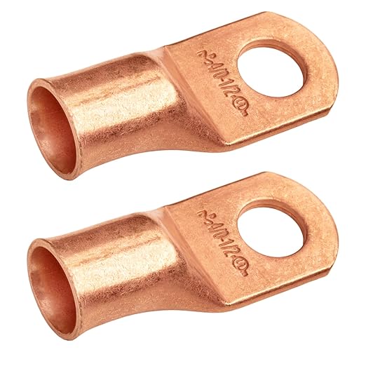 SELTERM 2pcs 4/0 AWG 1/2" Stud Copper Wire Lugs, Ring Terminals, Battery Cable Ends, 0000 Gauge Ring Terminal Connectors, UL Heavy Duty Bare Copper Eyelets Battery Terminal Connectors