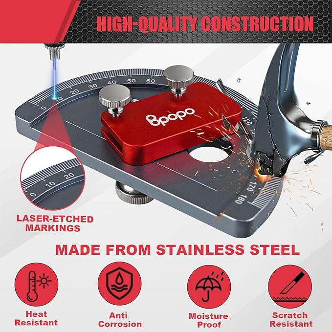 Upgrade Stainless Steel Angle Protractor– Precision 0°-180°Angle Finder for Marking Angle,Straight Line Scribe, Woodworking Angle Measuring Tools, Ruler Included