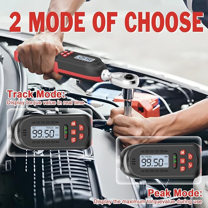 Digital Torque Wrench 3/8 Inch drive(5-99.5 ft-lbs./6.8-135Nm), ±2% Torque Accuracy, Electronic Torque Wrench with Preset Value, Buzzer and LED Notification for Automotive Motorcycle & Bicycle
