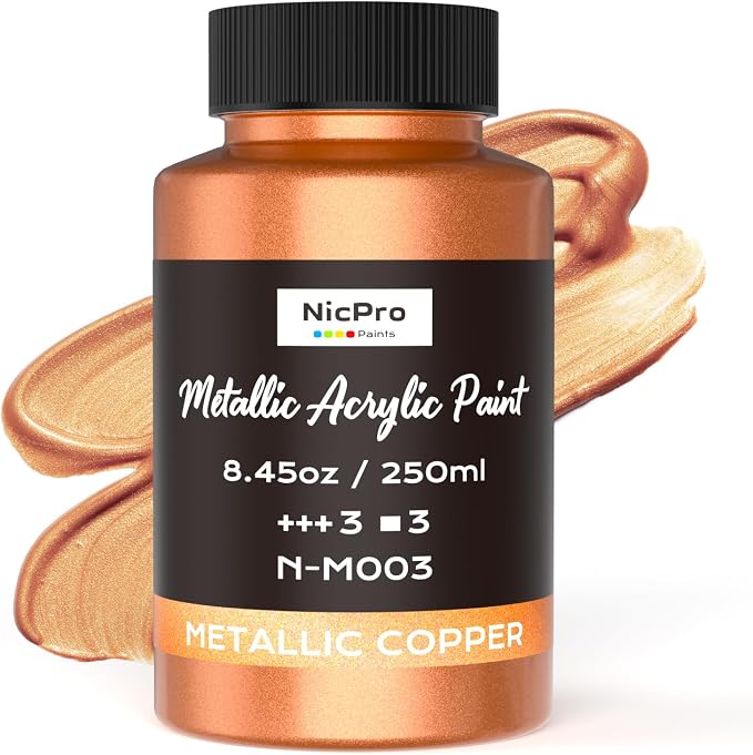 Nicpro Metallic Copper Acrylic Paint, 8.45oz/250ml Large Copper Leaf Paint | by Nicpro
