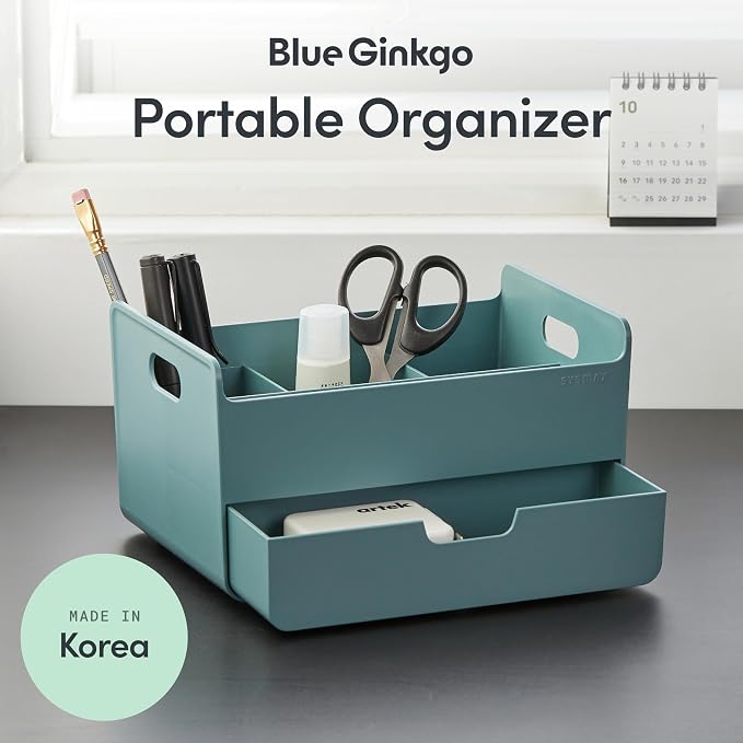 BLUE GINKGO Portable Desk Organizer – Compact 3 Compartment, Half-drawer - Image 2