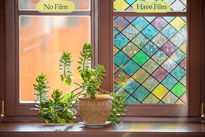 Bloss Stained Glass Window Film, 3D Rainbow Windows Privacy Film, Colorful - Image 6
