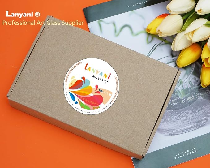 Lanyani Blue Mixed Stained Glass Scrap Pieces Sheets, Glass Mosaic Tiles - Image 5