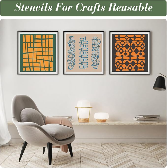 Geometric Texture Stencils for Crafts Reusable 16Pcs Stencils | DIY Art - Image 2