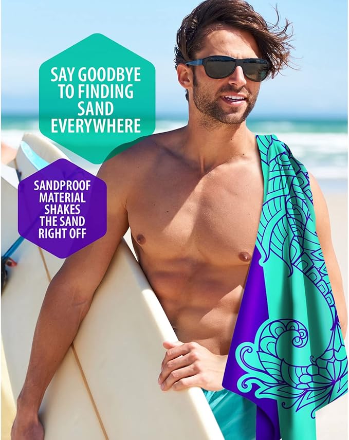 VENTURE 4TH Microfiber Beach Towel: Quick-Dry, Compact, Sand-Free, Absorbent, Sandproof and Lightweight - Perfect for Camping, Beach, and Roadtrips (Mandala Seahorse Design | 35x78 inches)