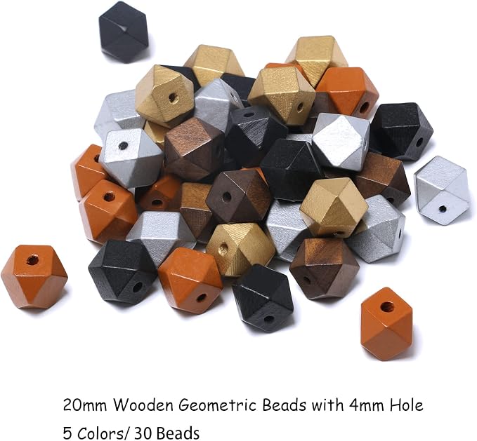 20mm Geometric Wooden Beads Variety Pack Painted Wood Beads Polygon Wooden - Image 6