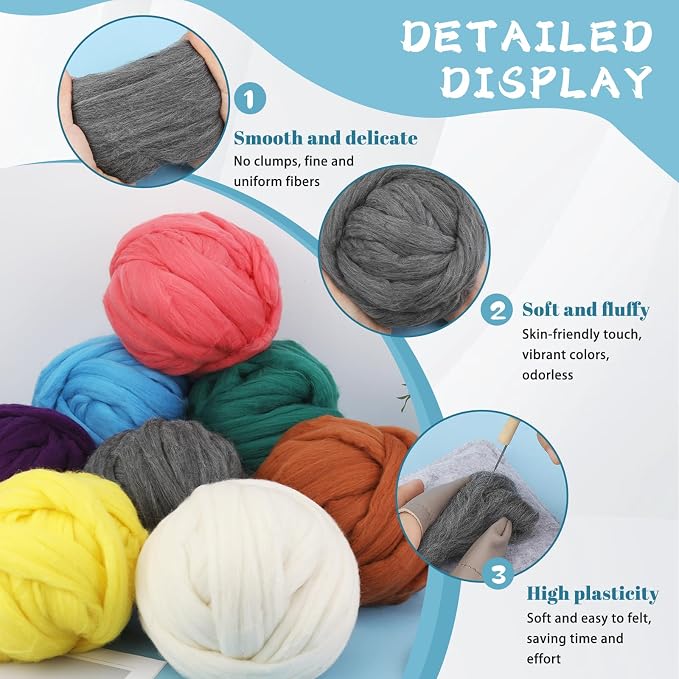 Wonvoc 8 OZ Core Wool for Needle Felting, Premium Merino Wool Roving, Soft - Image 4