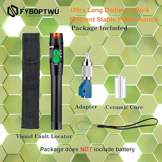 1pc Professional Visual Fault Locator Fiber Optic Tester - Includes 1pc 9/125μm Singlemode FC/LC Adapters | for Fiber Optic Cable Maintenance, Network Installation & Repair (Mode Number: VFL-30)