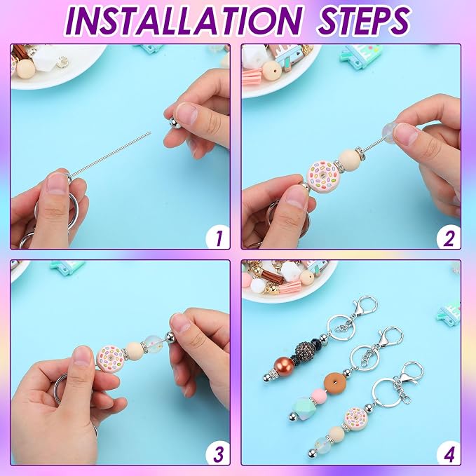 Sasylvia 60 Pcs Beadable Keychain Bars Bulk Making Kit 20 Beaded Keychain 20 - Image 4
