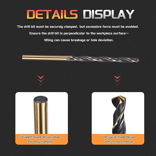 Drill Bit, 3.5mm Cutting Diameter, 4341 HSS Gold and Black 118° Cutting Angle Number Jobber Bits - (Applications: for Drilling Soft Metal Plastic Wood), 10-Pieces