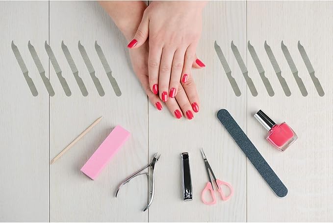 Fingernail Files (12 Pack), Metal Nail Files for Natural Nails, 4’’ Stainless Steel Thin Durable Nail File Bulk Filer with Curved Sharp Pointed Tip Double Sided Manicure Pedicure Toenails Tools