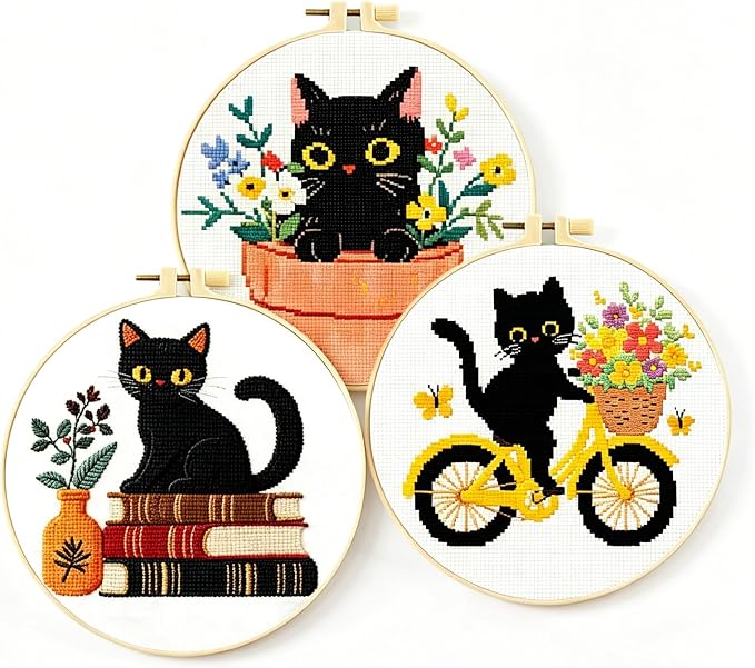 Zhenqing 3-Piece Black Cat Cross Stitch Kit by ZhenqingHomeFlagship