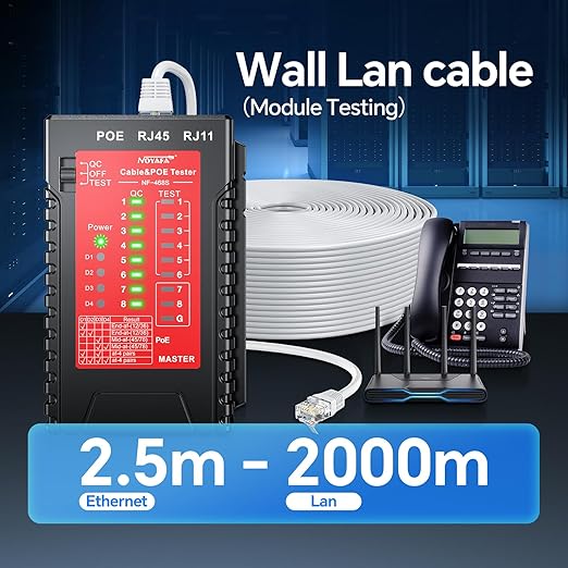 NOYAFA NF-468S Network Cable Tester, RJ12 RJ11 RJ45 Ethernet Cable Tester for CAT5 CAT5E CAT6 CAT6A, POE Tester Continuity UTP/STP Cable Toner LAN Telephone line CAT3 Cable Network Tools