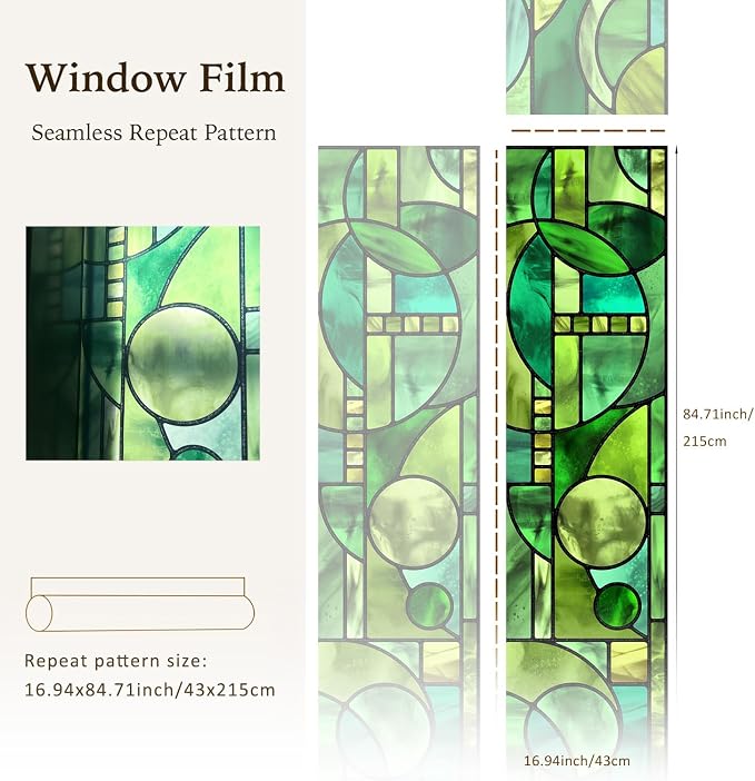 Original Hand Drawn Faux Stained Glass Window Film, Double-Sided Privacy Static - Image 4
