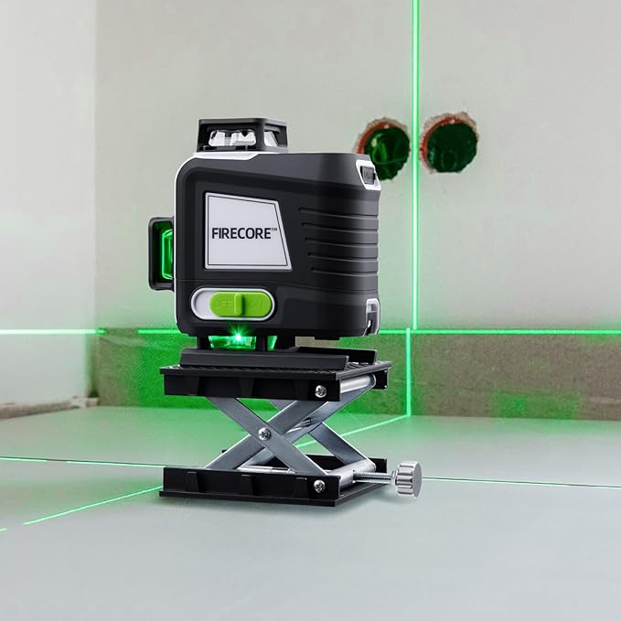 Firecore 4 x 360 Laser Level Self Leveling, 16 Lines Green Beam 4D Cross Line Tiling Floor Tool, 3 Gear Brightness Adjustment/Pulse Mode for Construction, 2 Li-ion Batteries, Remote Control included