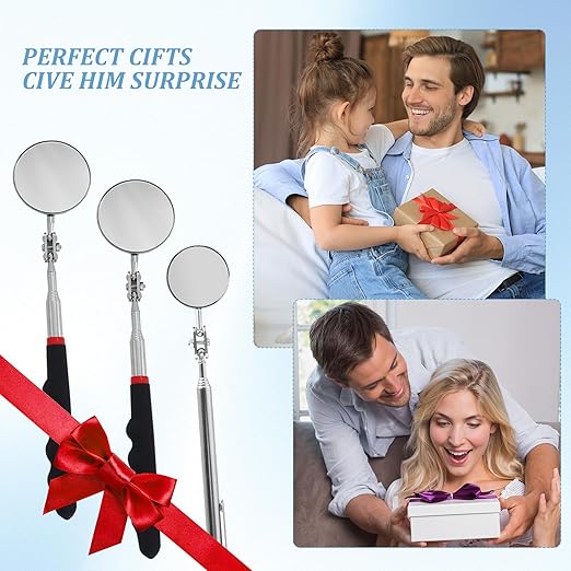 3 PCS Inspection Mirror, Telescopic Mechanic Mirror, Comfortable Grip, 360 Degree Rotation for Technicians Mechanics Contractors to Inspect and Observe (Round)