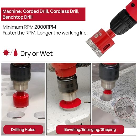 Diamond Core Drill Bit Set - 8pcs (6/8/10/20/35mm+20mm Finger Milling Bit+35mm Beveling Chamfer Bit+6mm Carbide Drill Bit) Diamond Hole Saw Kit for Porcelain Ceramic Tile Marble Granite