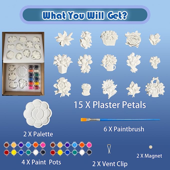 15 Pcs Plaster Painting Kit, Flower Magnet Craft Kit - Image 3