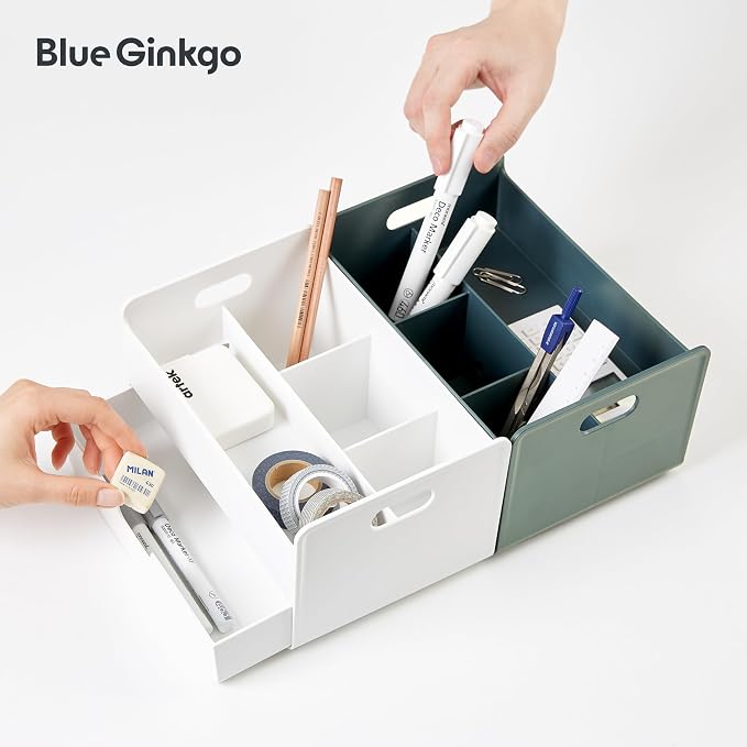 BLUE GINKGO Portable Desk Organizer – Compact 3 Compartment, Half-drawer - Image 6