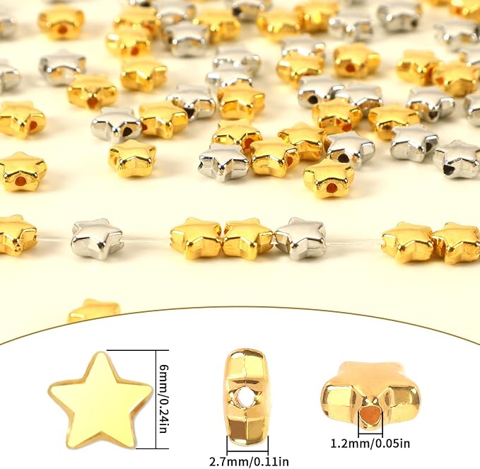 Augshy 700Pcs Star Spacer Beads - 6mm Silver & Gold - Image 3