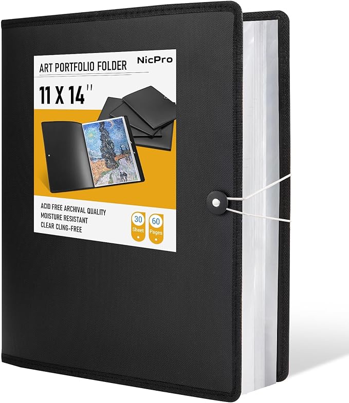 Nicpro 11x14 Art Portfolio Folder, 30 Pockets Display 60 Pages Art Painting by Nicpro