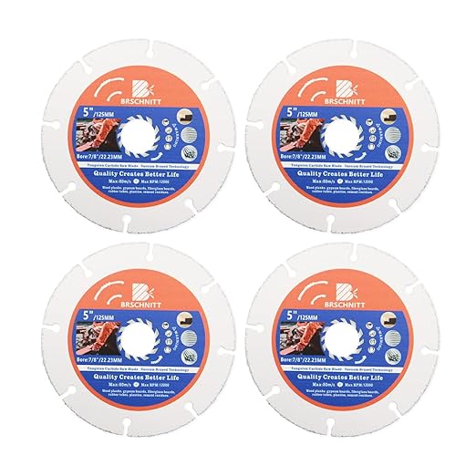Carbide Multi Wheel,BRSCHNITT 4pcs 5 Inch (125mm) with Arbor 7/8" Tungsten Carbide Cut Off Wheel for Wood,Laminate,Gypsum Board,Plastic for Angle Grinder Cutting Disc