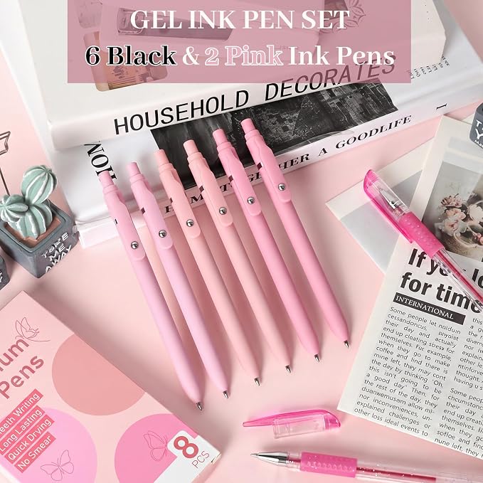 Fenmay 8 Pcs Gel Pens with Black & Pink Ink, 0.7mm Fine Point Smooth Writing - Image 2