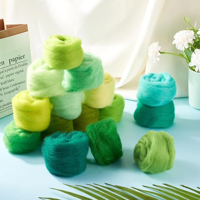FASHEWELRY 2.6 OZ Nature Wool Roving Set Green Theme Needle Felting Wool Roving - Image 3