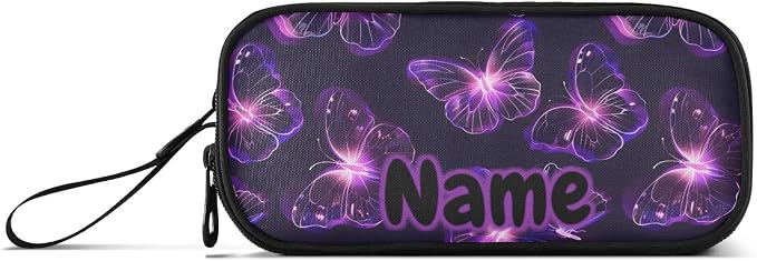 Custom Butterflies Purple Neon Pencil Case Box Boys Girls Personalized Name - Image 6