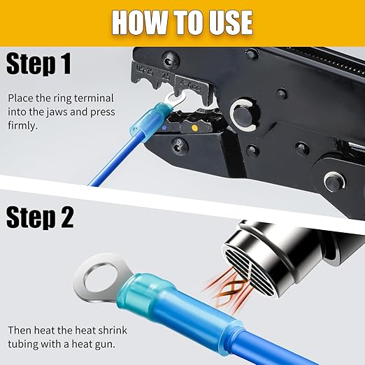 270PCS Marine Grade Heat Shrink Wire Connectors-Electrical Connectors Kit of Tinned Red Copper,Crimp Insulated Ring Fork Spade Butt Splice AWG16-14 Gauge (270pcs Blue, AWG 16-14)