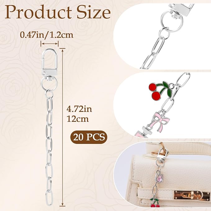 Hzopcw 20pcs Silver Keychain Making Kit, Key Ring Swivel Snap Hook Chains - Image 2