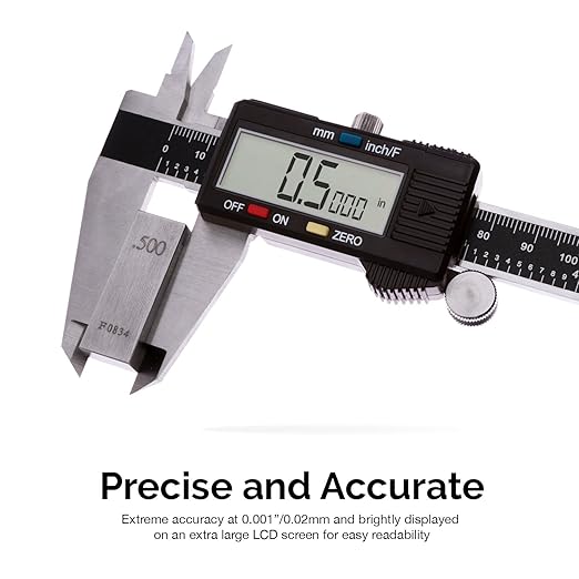 NEIKO 01408A 8” Electronic Digital Caliper Extra Large Display | 0-8 Inches | Inch/Fractions/Millimeter Conversion | Polished Stainless Steel
