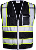 SKSAFETY 10 Pockets Safety Vest, Class 2 High Visibility Security with Zipper, Hi Vis Vest with Reflective Strips, ANSI/ISEA Standard, Construction Work Vest for Men ＆ Women （Black, L）