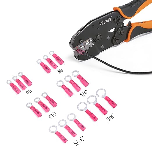 Wirefy 150 PCS Heat Shrink Ring Terminals #8 - a Resistant Ring Connectors - Eyelet Wire Connectors - Red 22-16 AWG