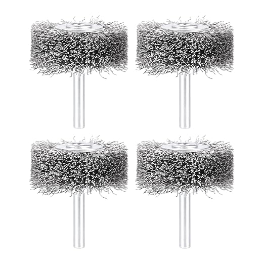 dophee 4Pcs 2 Inch Wire Wheel Brush for Drill Attachment 0.0118" Coarse Crimped Carbon Steel Wire 1/4 Inch Round Shank Wire Wheel Brush for Rust Corrosion Paint Removal