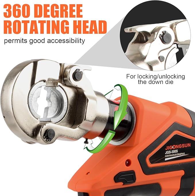 Electric Hydraulic Crimping Tool, Battery Cable Crimper Tool, 8 Ton Wire Crimpers Electrical, Crimping Rang 8AWG-600MCM(10-300m²) and Electrical Crimping Tool 12 Pairs of Dies (JGS-300S)
