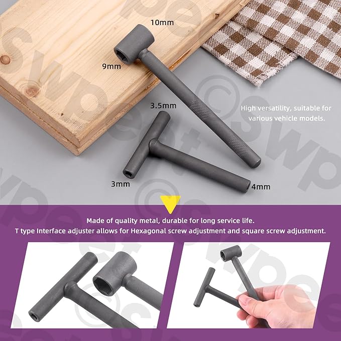 Swpeet 4Pcs Adjusting Valves Tools Set, Motorcycle Engine Valve Screw Adjusting, Include Square Hole Tool, Hexagonal Hole Tool, Straight Feeler Gauge and Offset Feeler Gauge(Metric and Imperial)