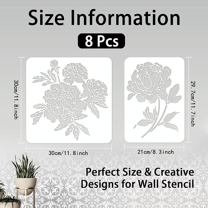 INFUNLY 8pcs Peony Wall Stencils - Image 2