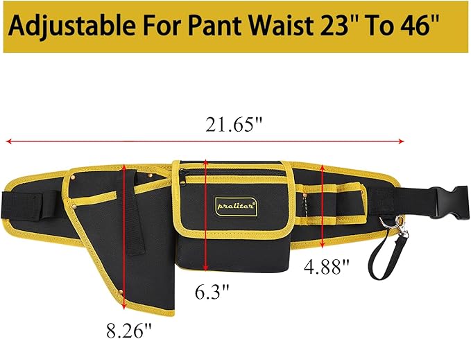 Tool Belt 7 Pockets, Adjustable Tool Belts for Men, Heavy Duty Utility Belt, Waterproof Tool Pouch for Carpenter/Electrician/Construction (Black Yellow)