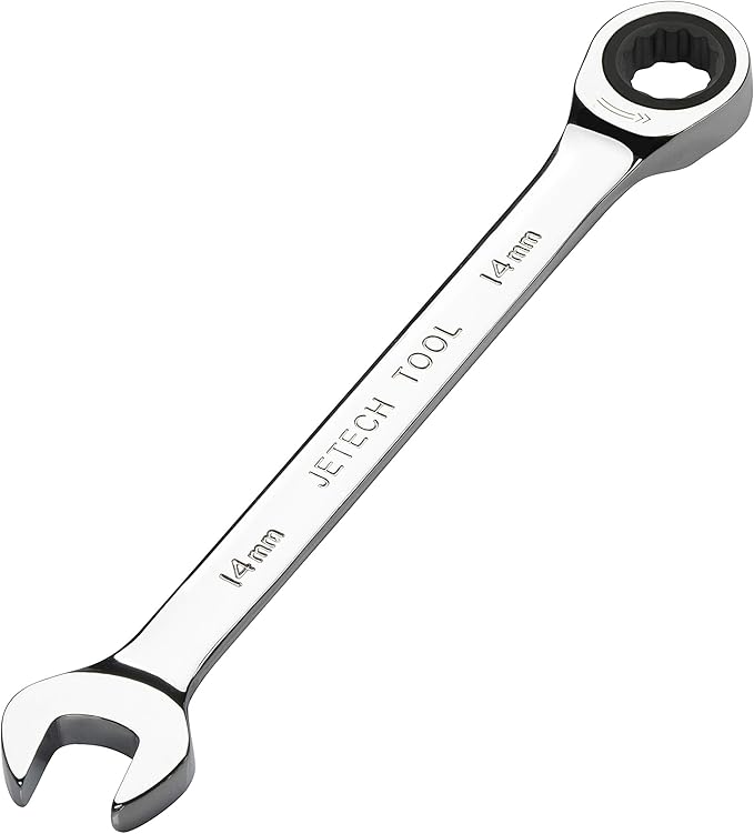 Jetech Ratcheting Combination Wrench, Industrial Grade Gear Spanner with 12-Point 72-Tooth Ratchet, Forged and Heat-Treated Cr-V Steel, Metric (10PCS 14 mm)